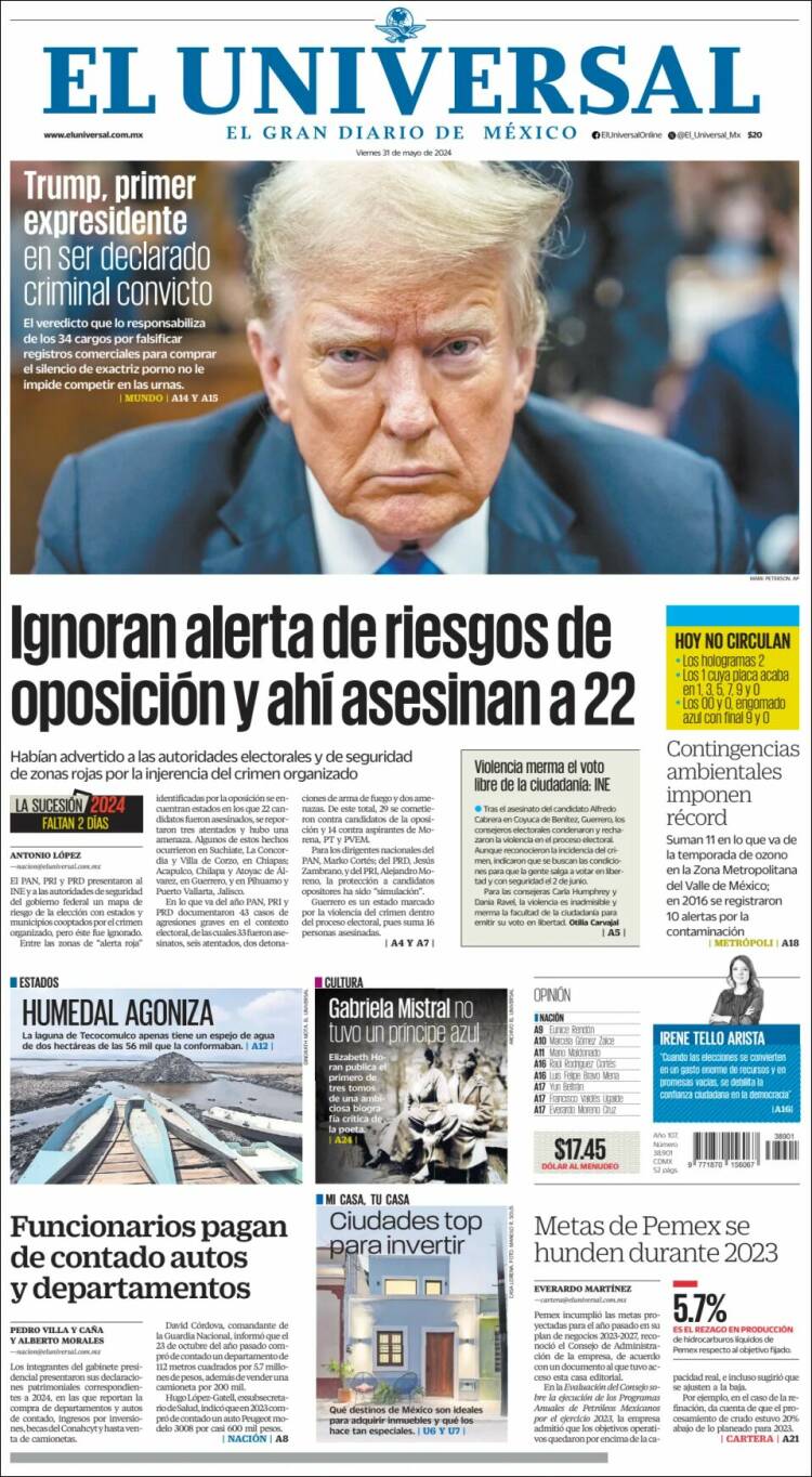 Portada de El Universal (México)
