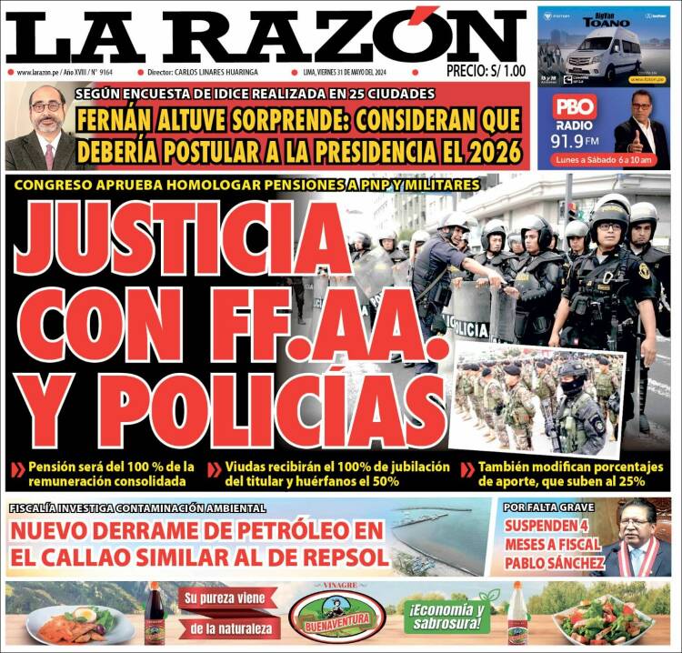 Portada de La Razón (Per&uacute;)