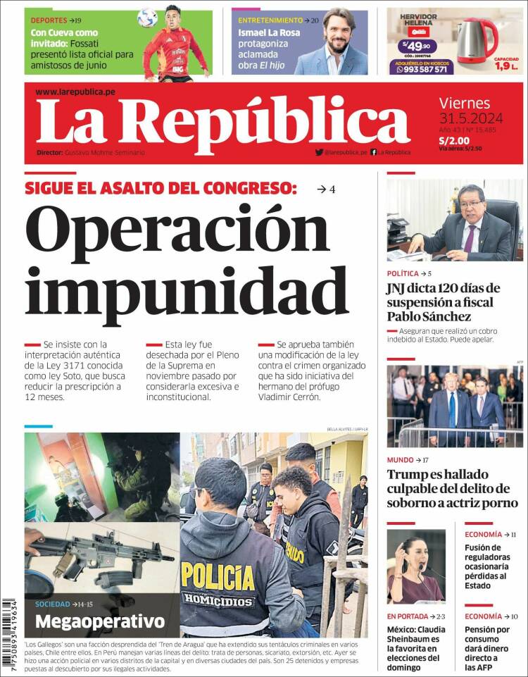 Portada de La Republica (Per&uacute;)