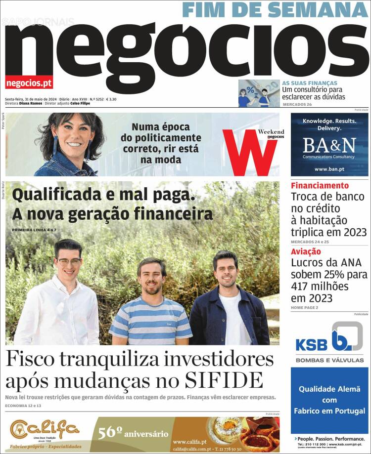 Portada de Jornal de Negócios (Portugal)