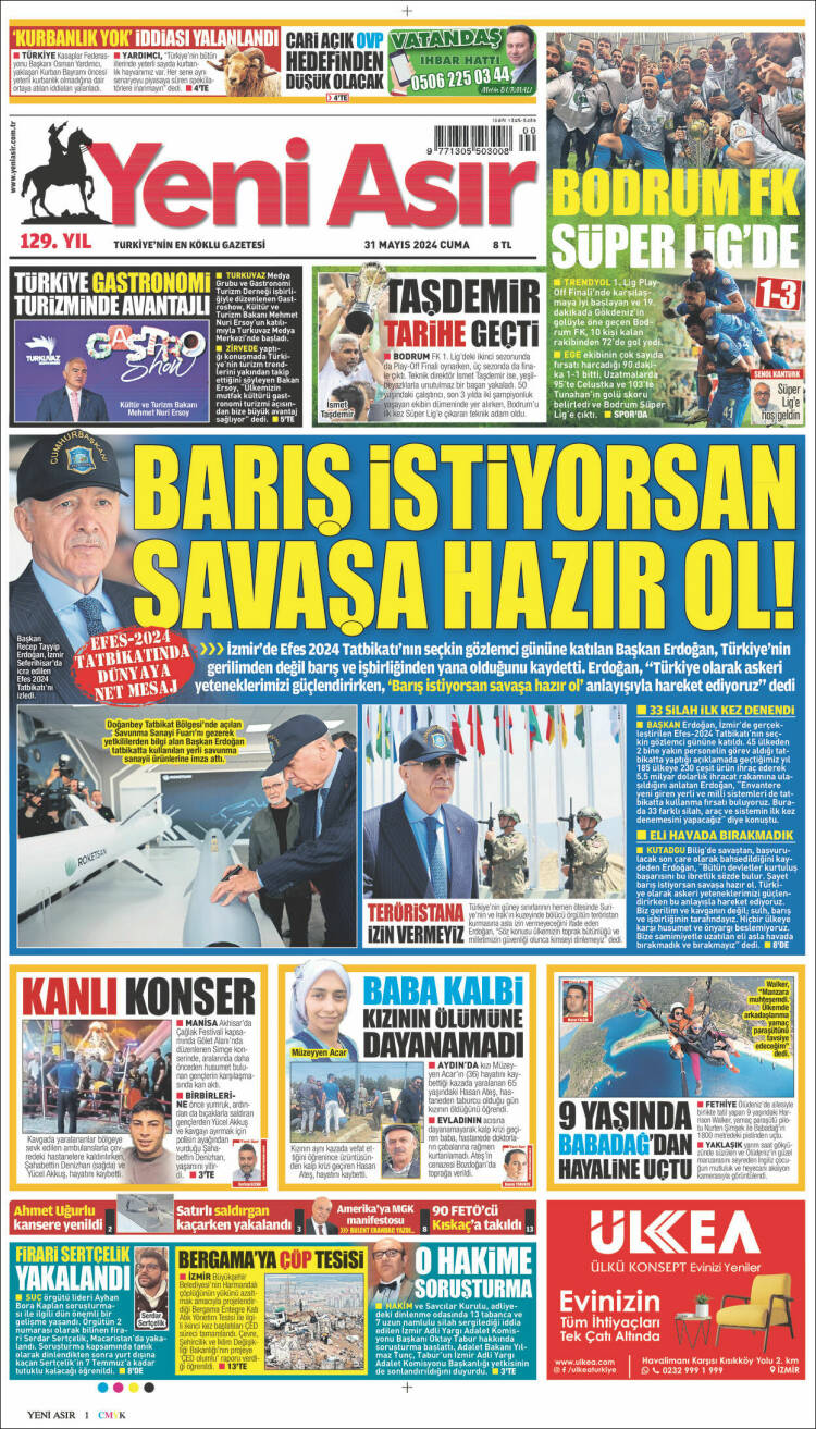 Portada de Yeni Asır (Turqu&iacute;a)