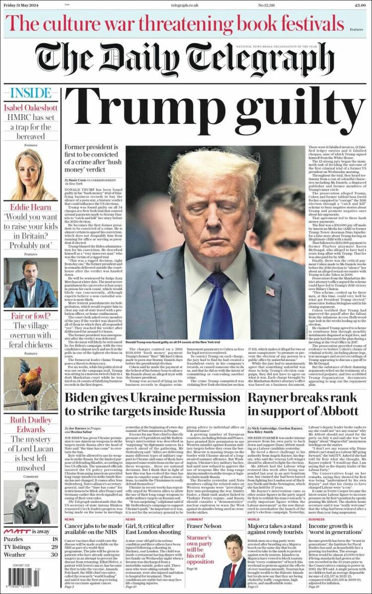 Portada de Daily Telegraph (Reino Unido)