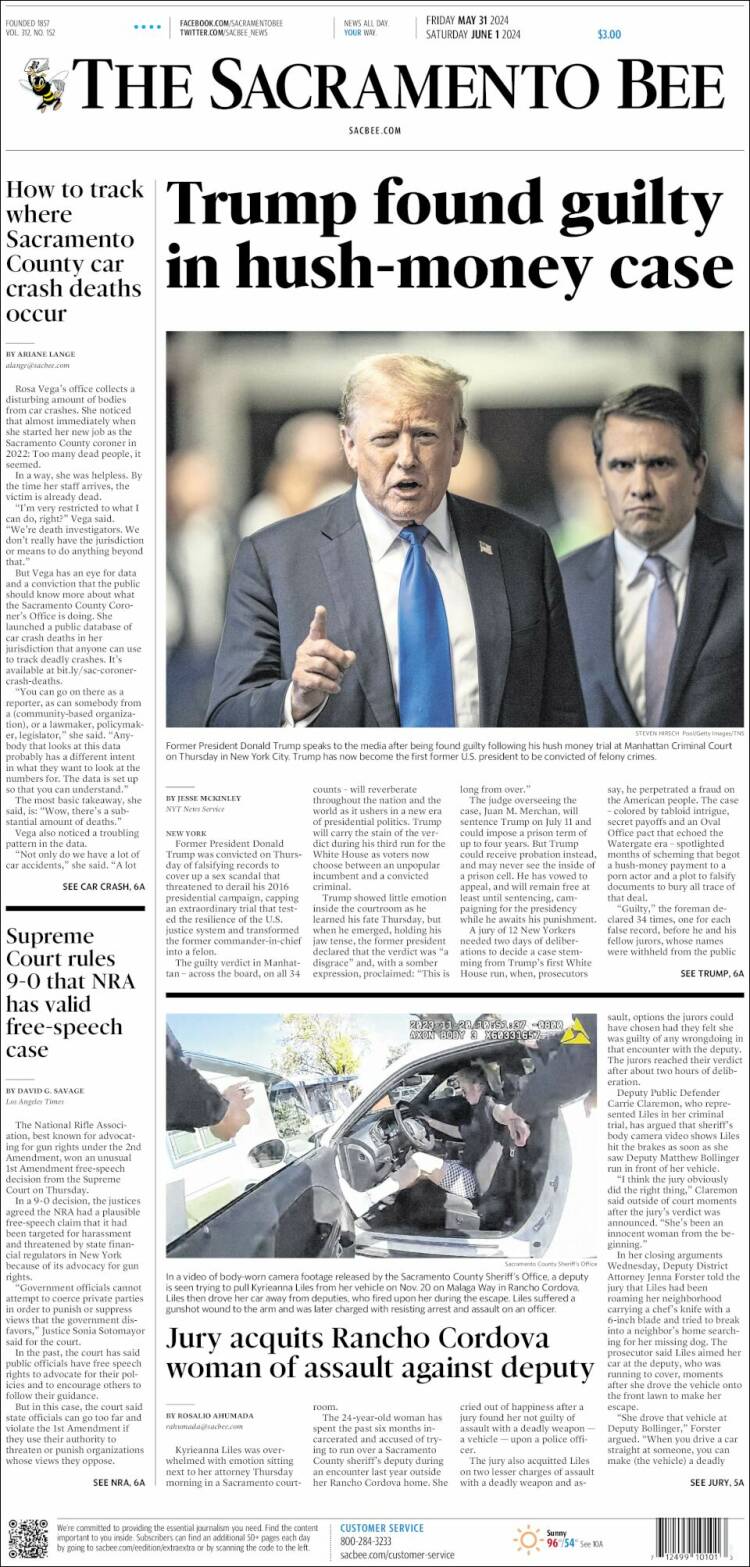 Portada de The Sacramento Bee (USA)