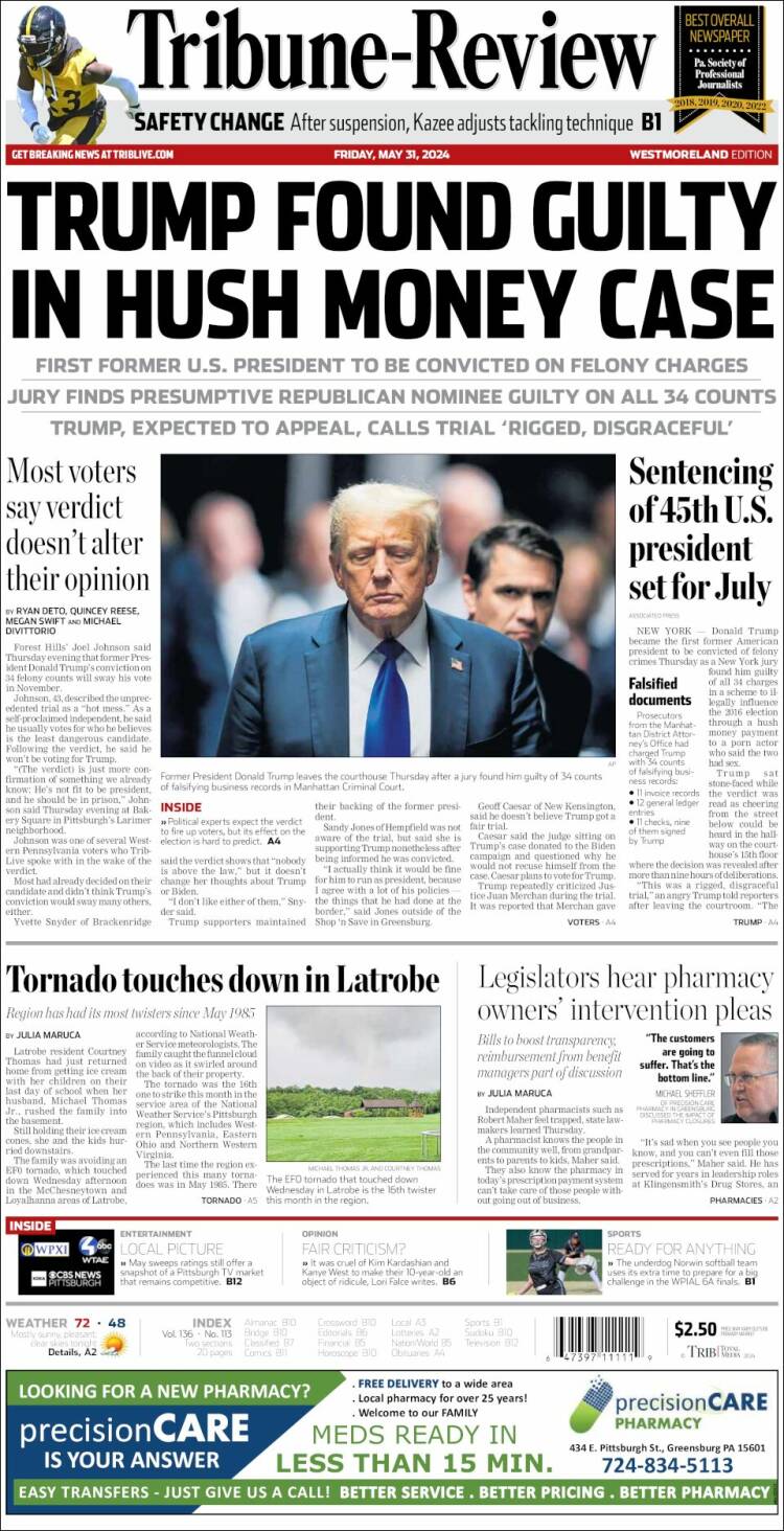 Portada de Tribune-Review (USA)