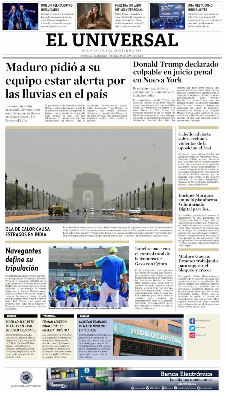 Portada de Universal (Venezuela)