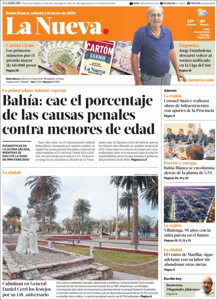Portada de La Nueva Provincia (Argentina)