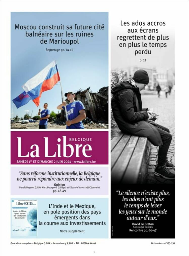 Portada de La Libre.be (B&eacute;lgica)