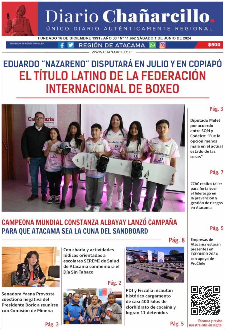 Portada de Diario Chañarcillo (Chile)