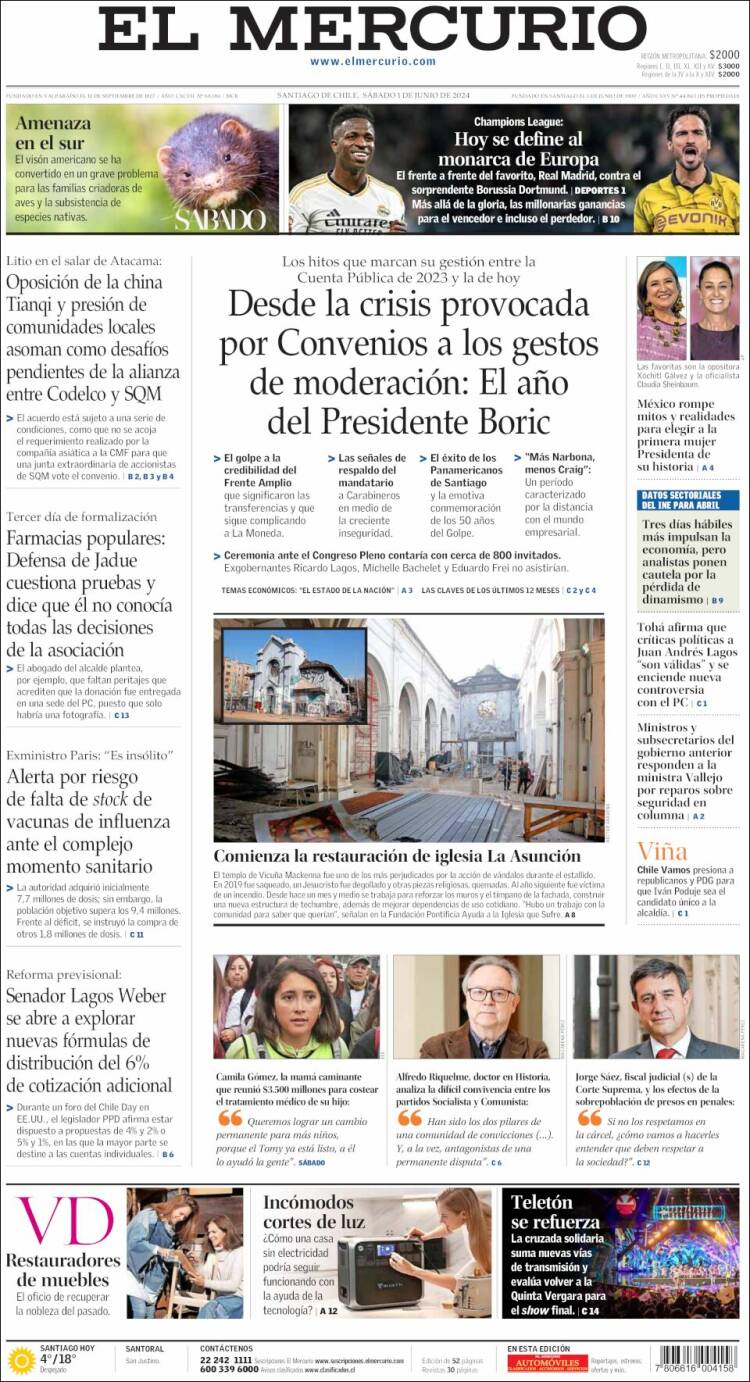 Portada de El Mercurio (Chile)