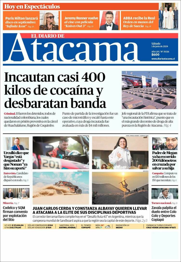 Portada de Diario de Atacama (Chile)