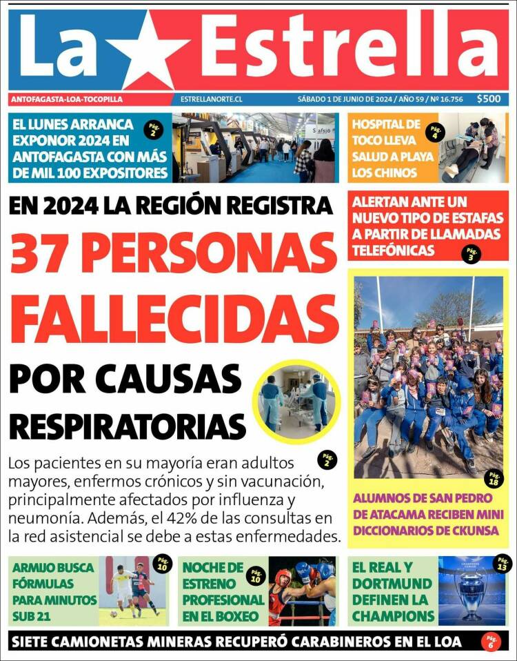 Portada de La Estrella de Tocopilla (Chile)