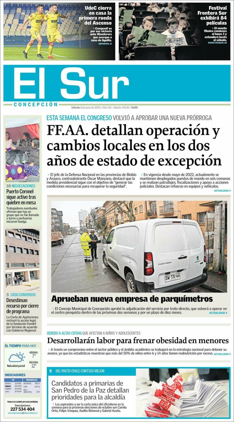 Portada de El Sur (Chile)