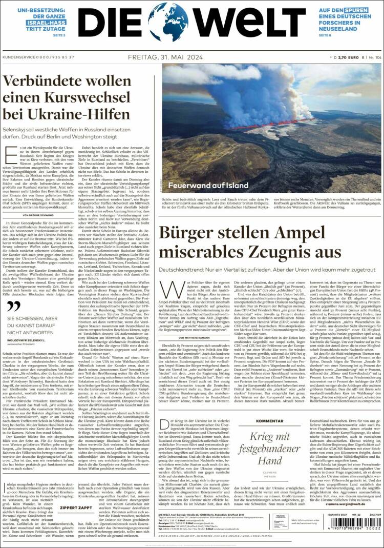 Portada de Die Welt (Alemania)