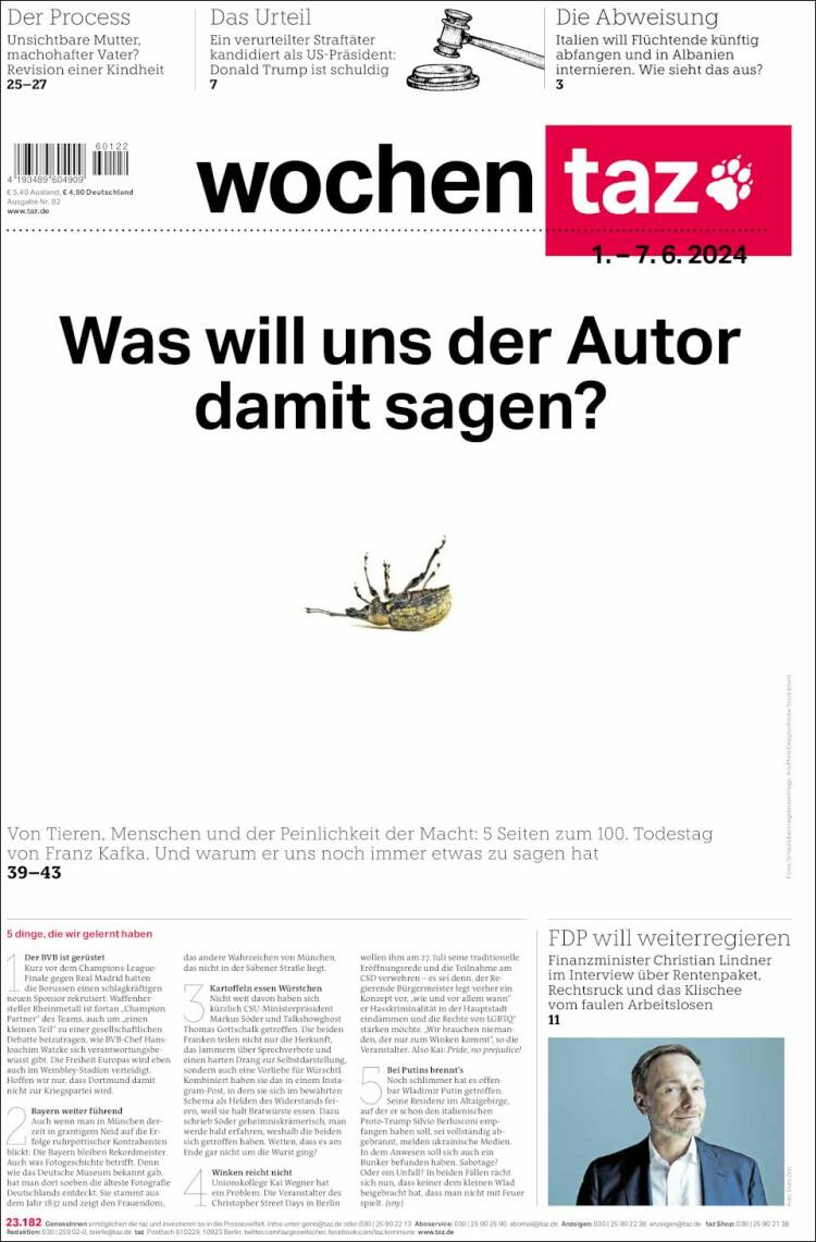 Portada de Die Tageszeitung (Alemania)