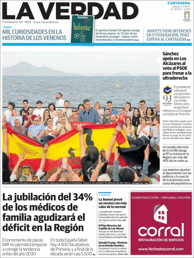 Portada de La Verdad de Cartagena (España)