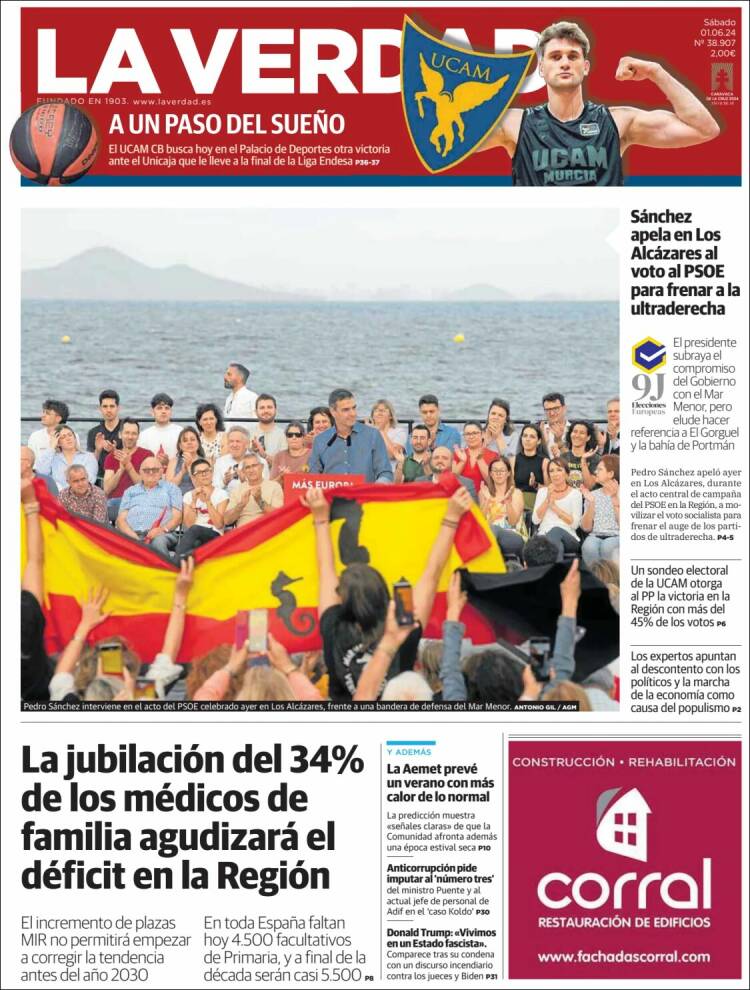 Portada de La Verdad de Murcia (España)