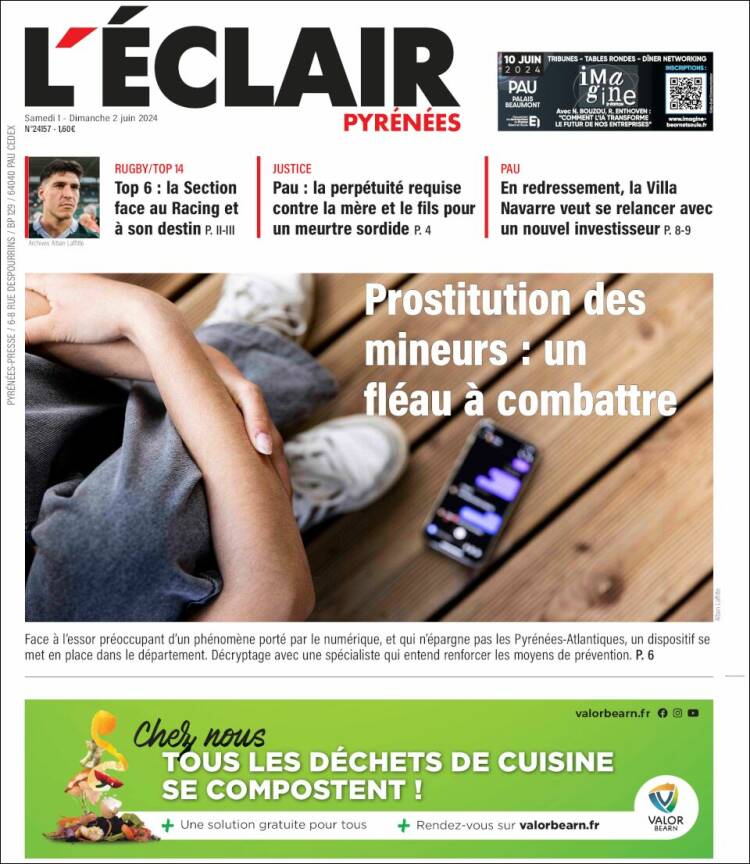 Portada de L'Eclair des Pyrénées (Francia)