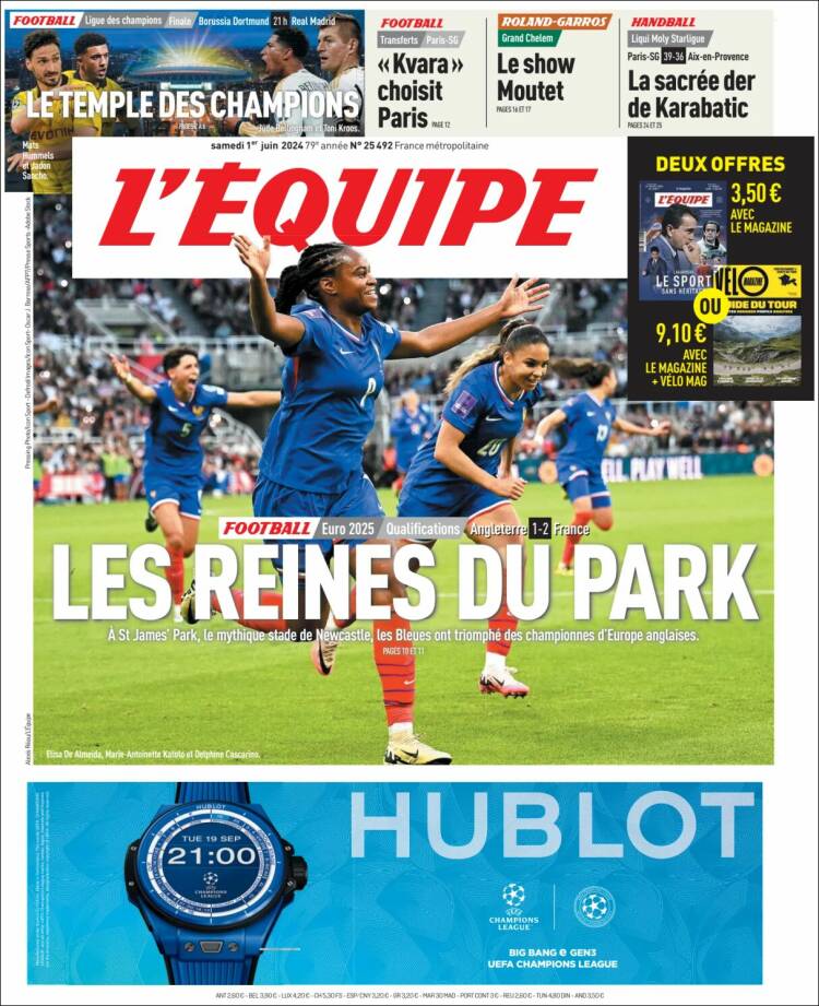 Portada de L'Equipe (Francia)