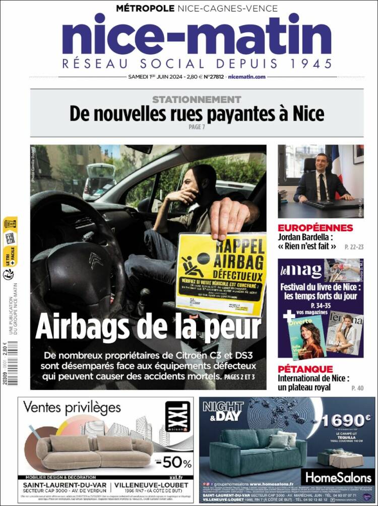 Portada de Nice-Matin (Francia)