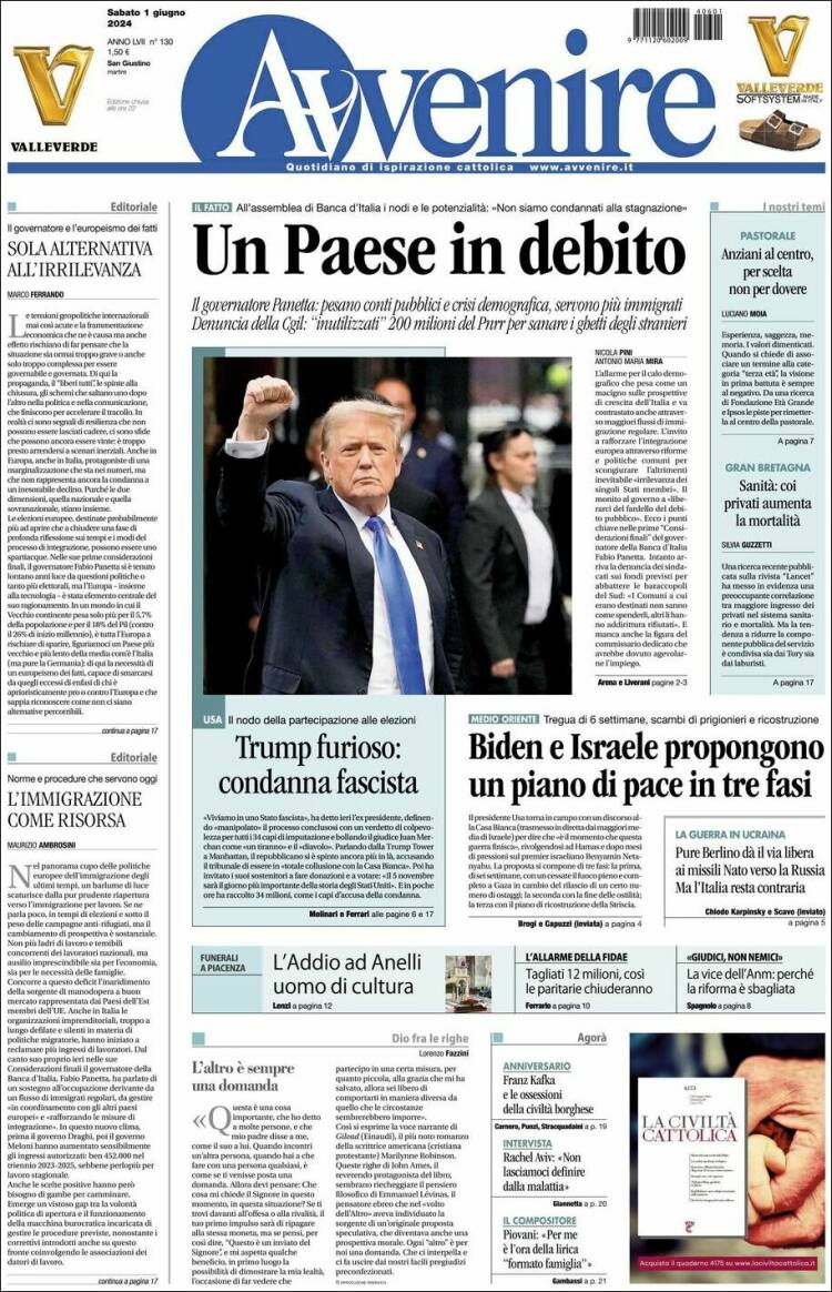 Portada de Avvenire (Italia)