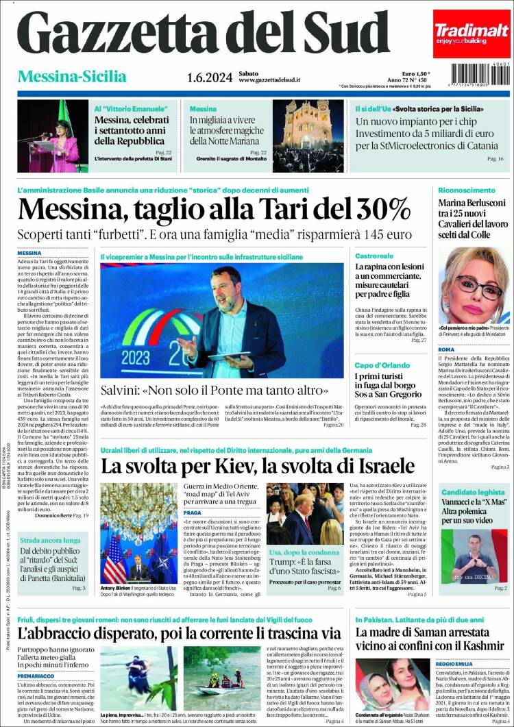 Portada de Gazzetta del Sud (Italia)