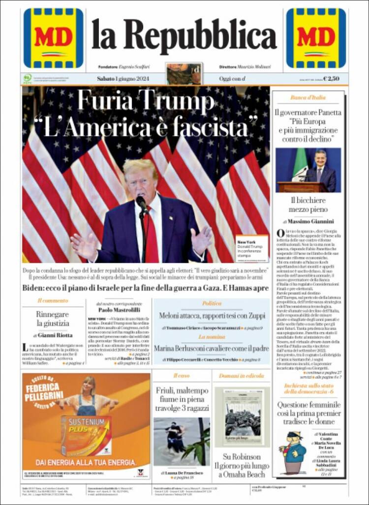 Portada de La Repubblica (Italia)