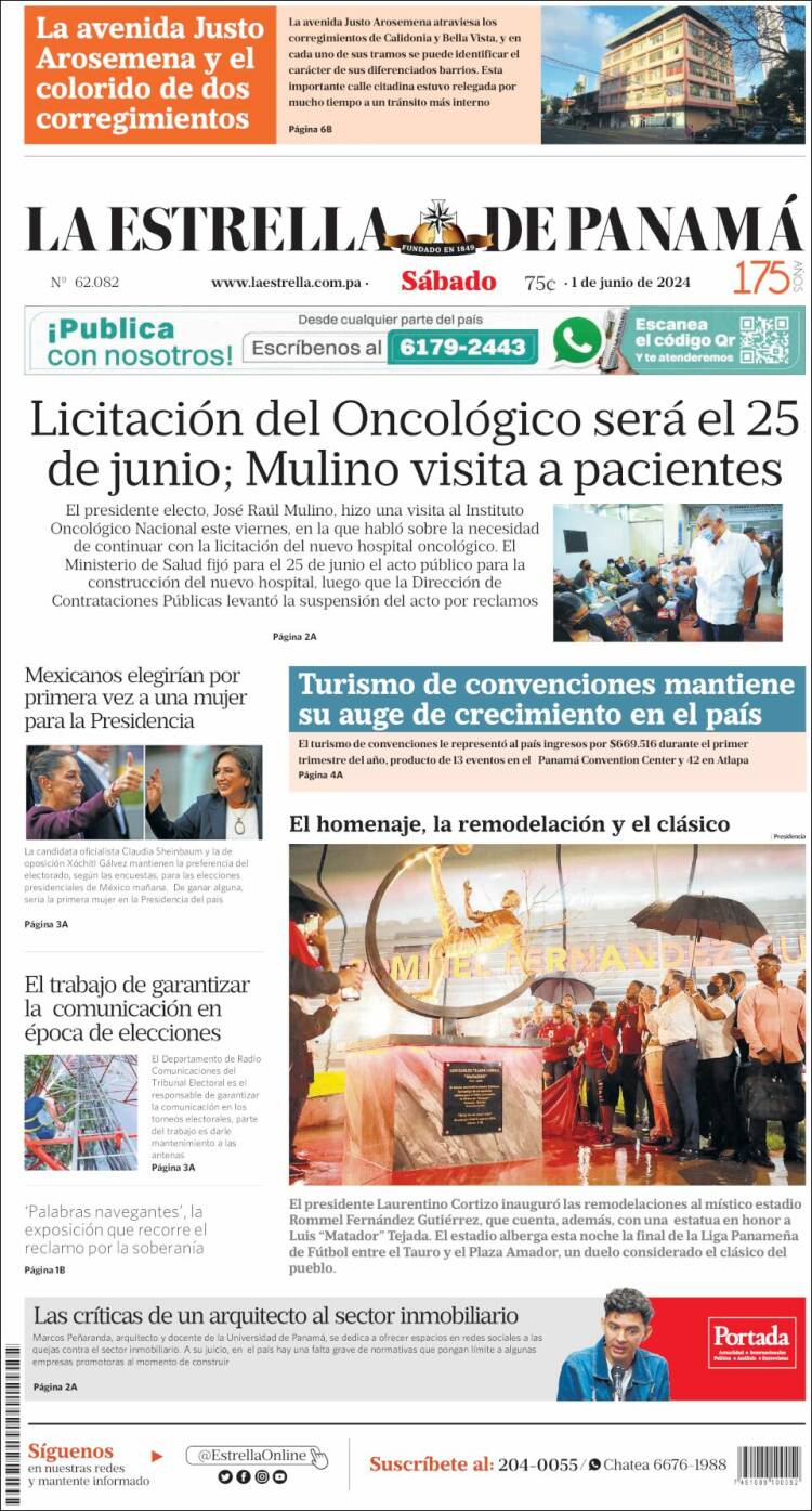 Portada de La Estrella de Panamá (Panam&aacute;)