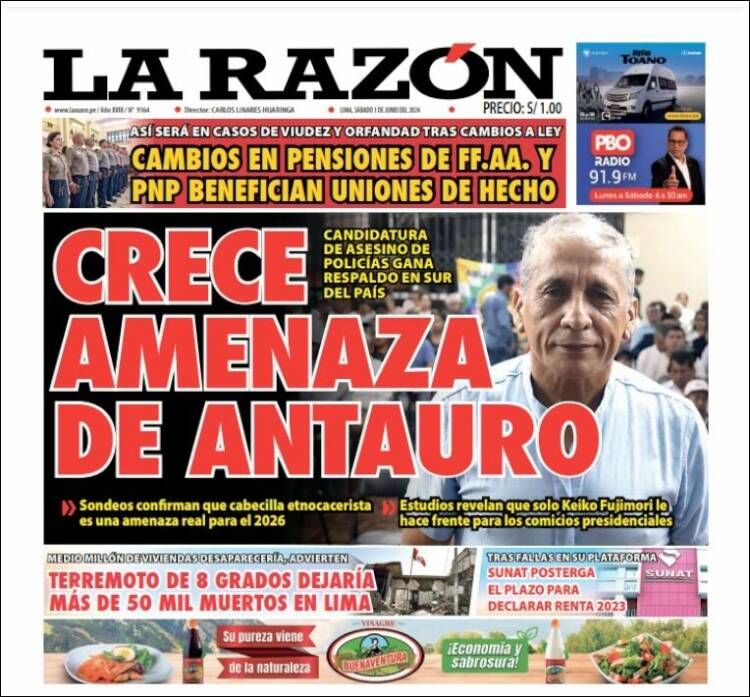 Portada de La Razón (Per&uacute;)