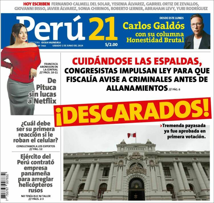 Portada de Perú 21 (Per&uacute;)