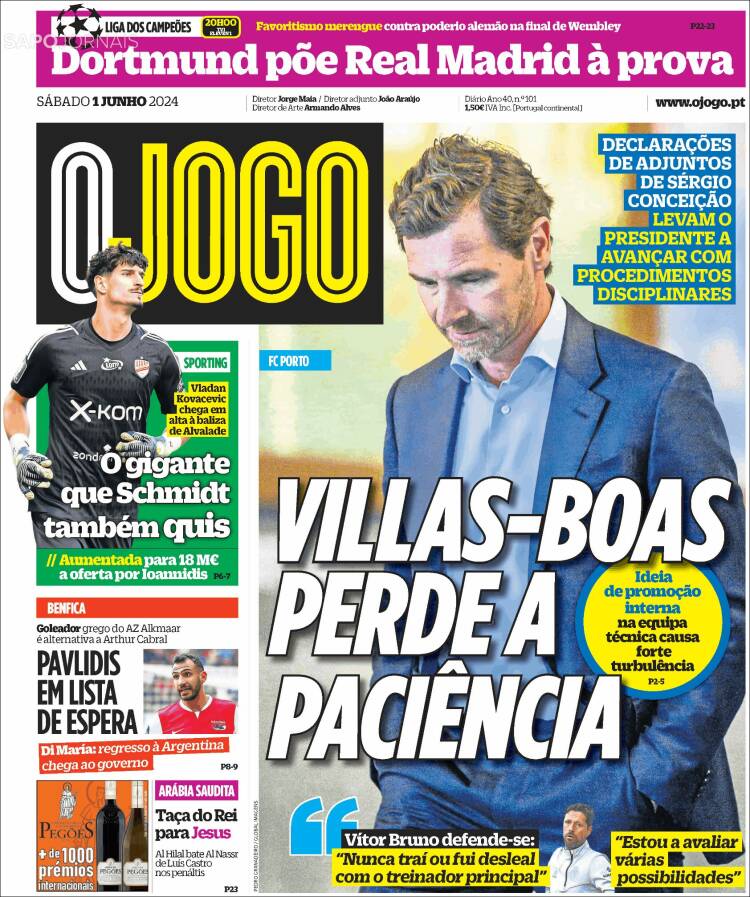 Portada de O Jogo (Portugal)