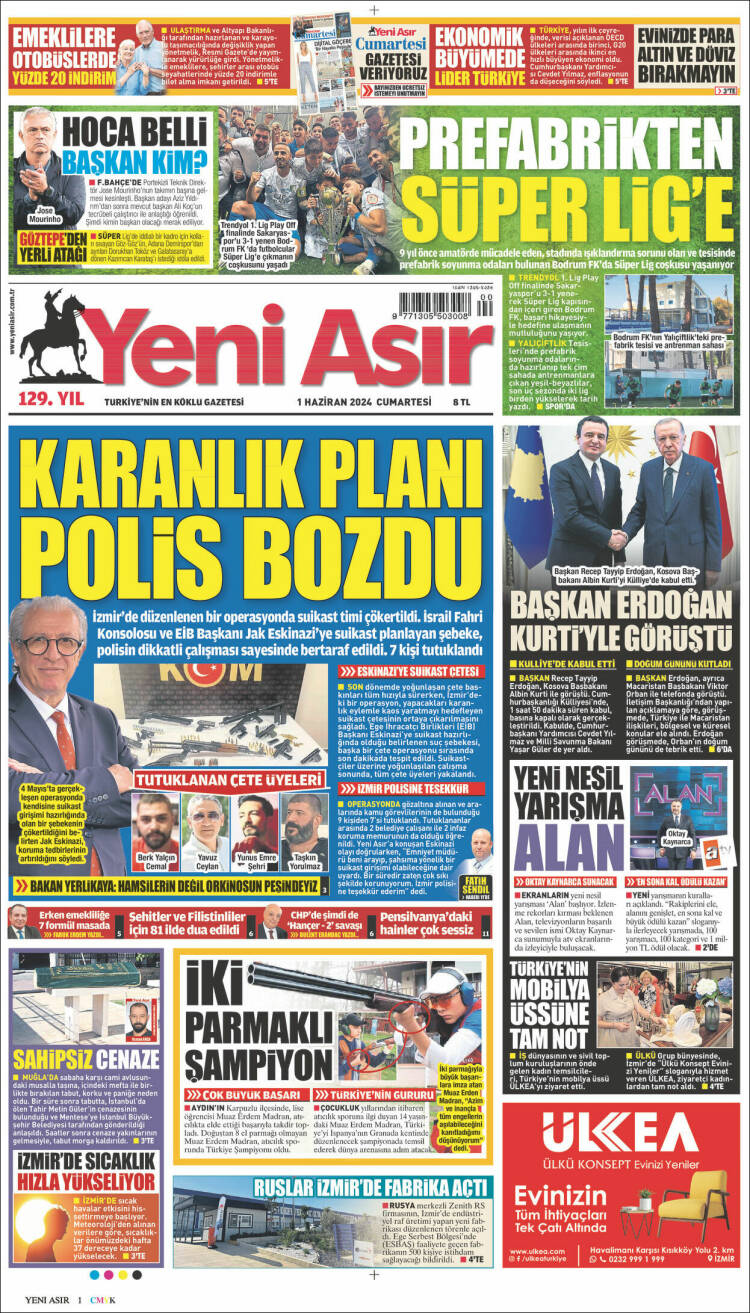 Portada de Yeni Asır (Turqu&iacute;a)