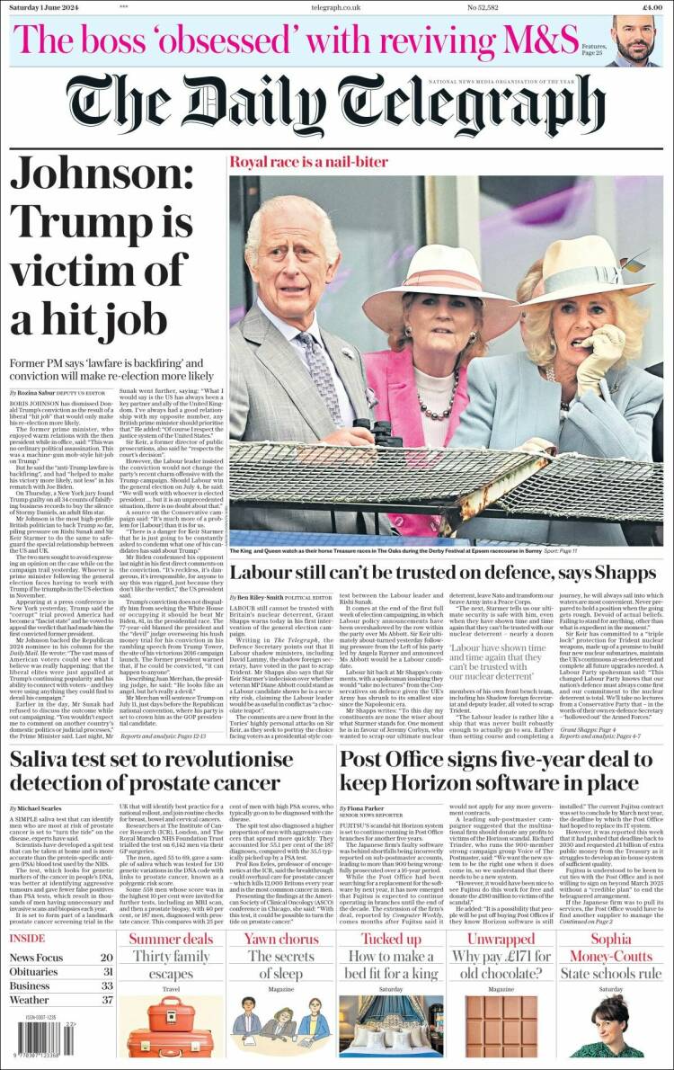 Portada de Daily Telegraph (Reino Unido)