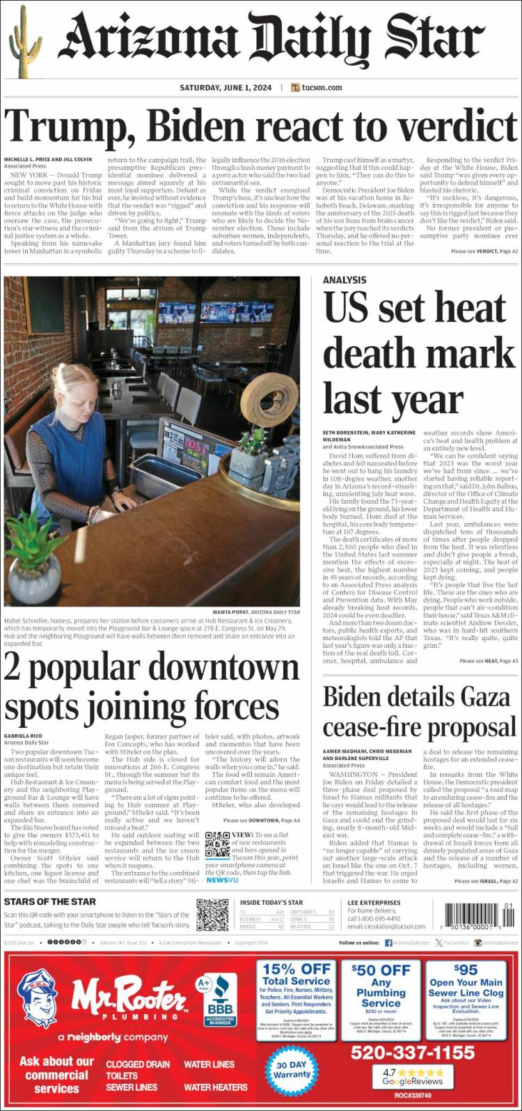 Portada de Arizona Daily Star (USA)