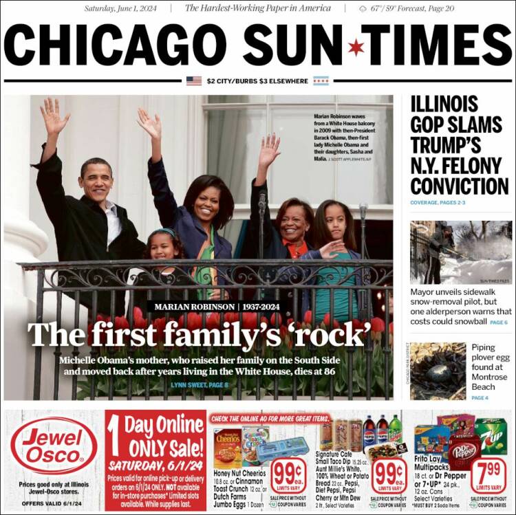 Portada de Chicago Sun-Times (USA)