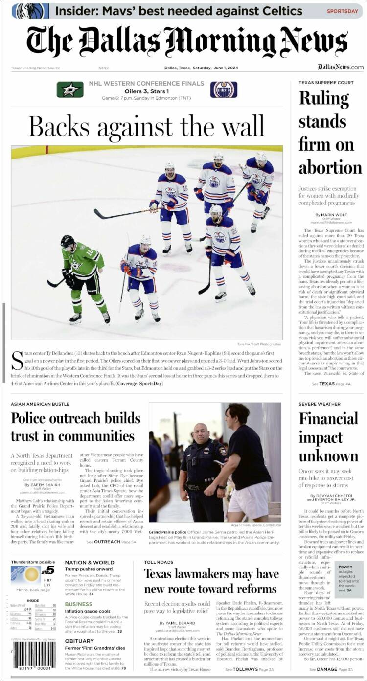 Portada de Dallas Morning News (USA)