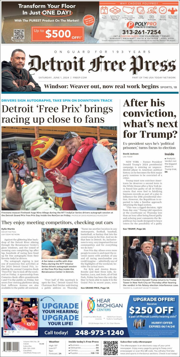 Portada de Detroit Free Press (USA)