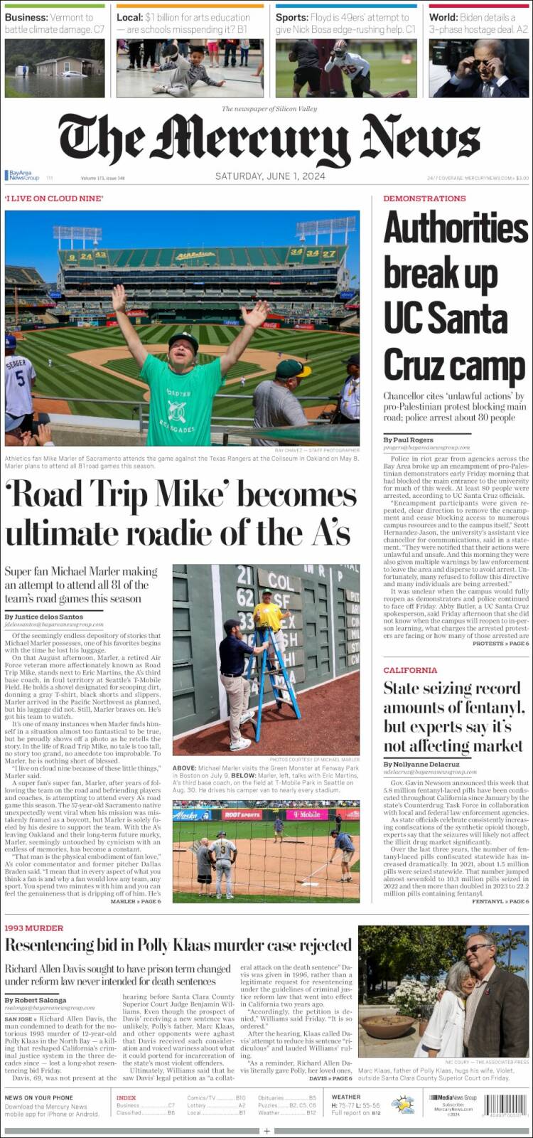 Portada de San Jose Mercury News (USA)