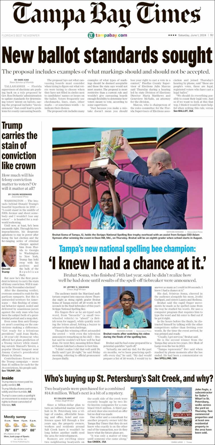 Portada de Tampa Bay Times (USA)
