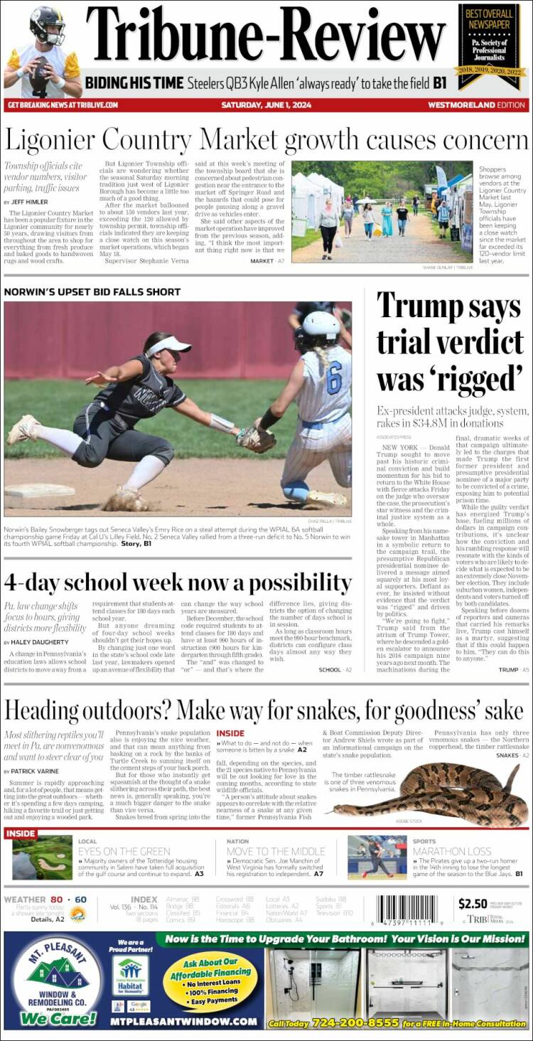 Portada de Tribune-Review (USA)