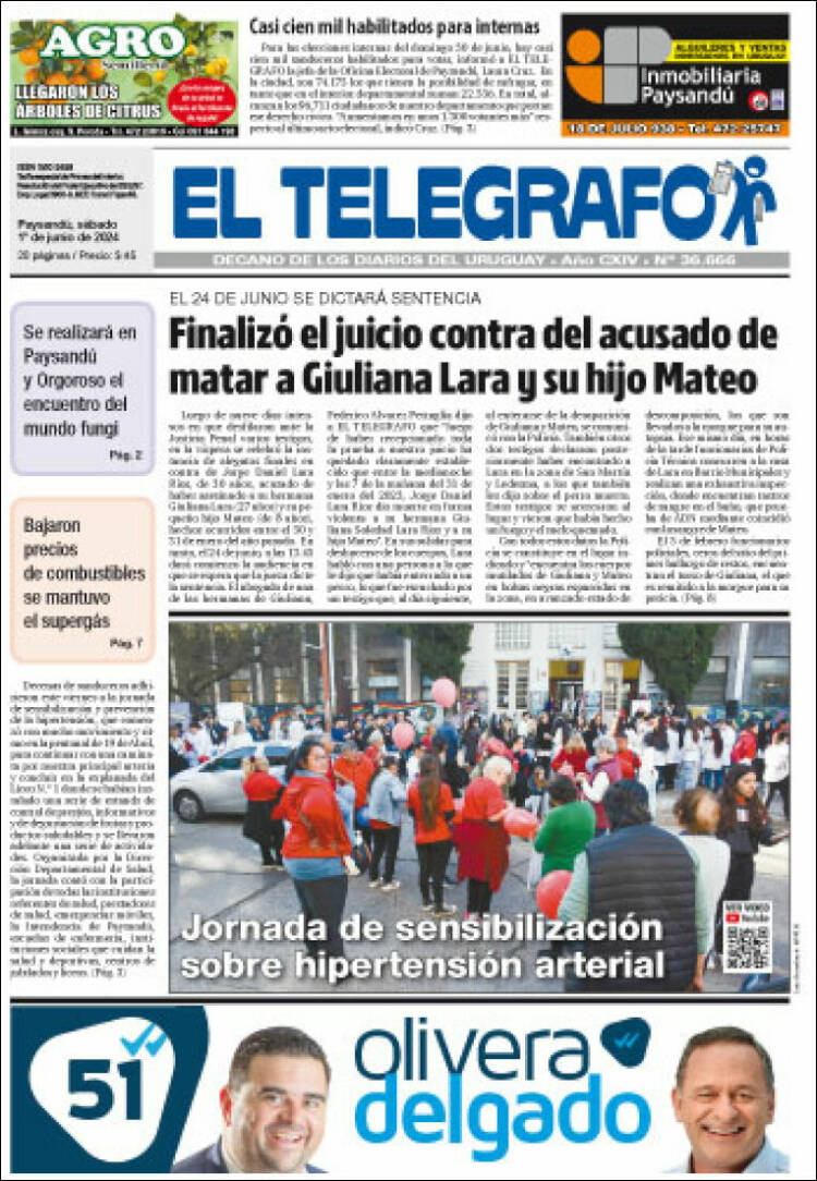 Portada de El Telégrafo (Uruguay)