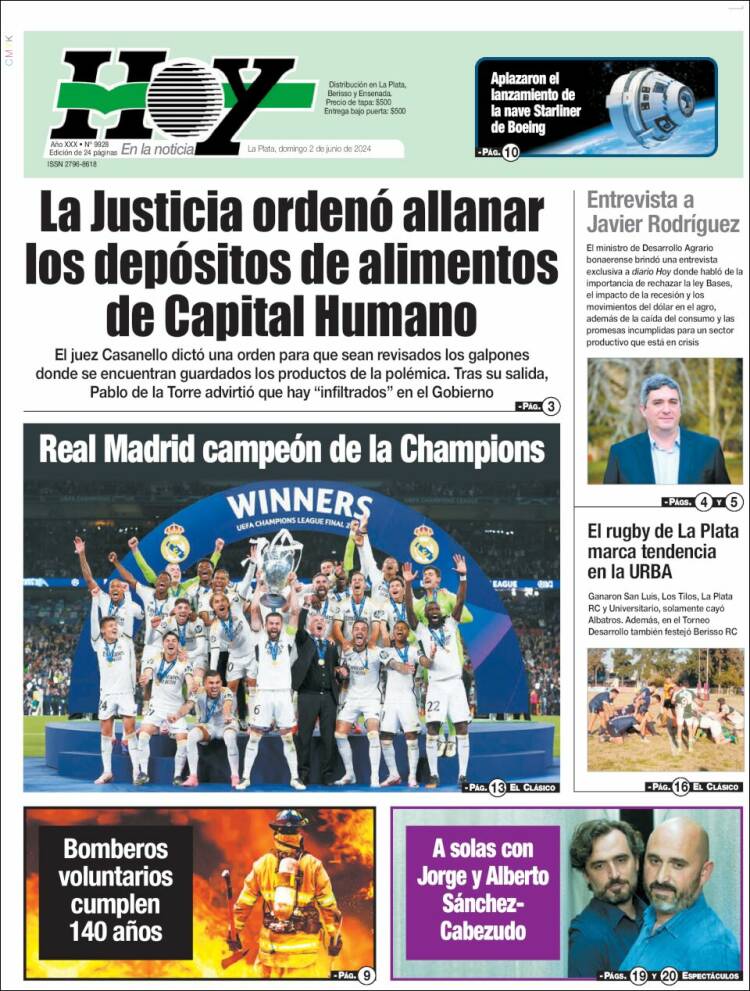 Portada de Diario Hoy (Argentina)