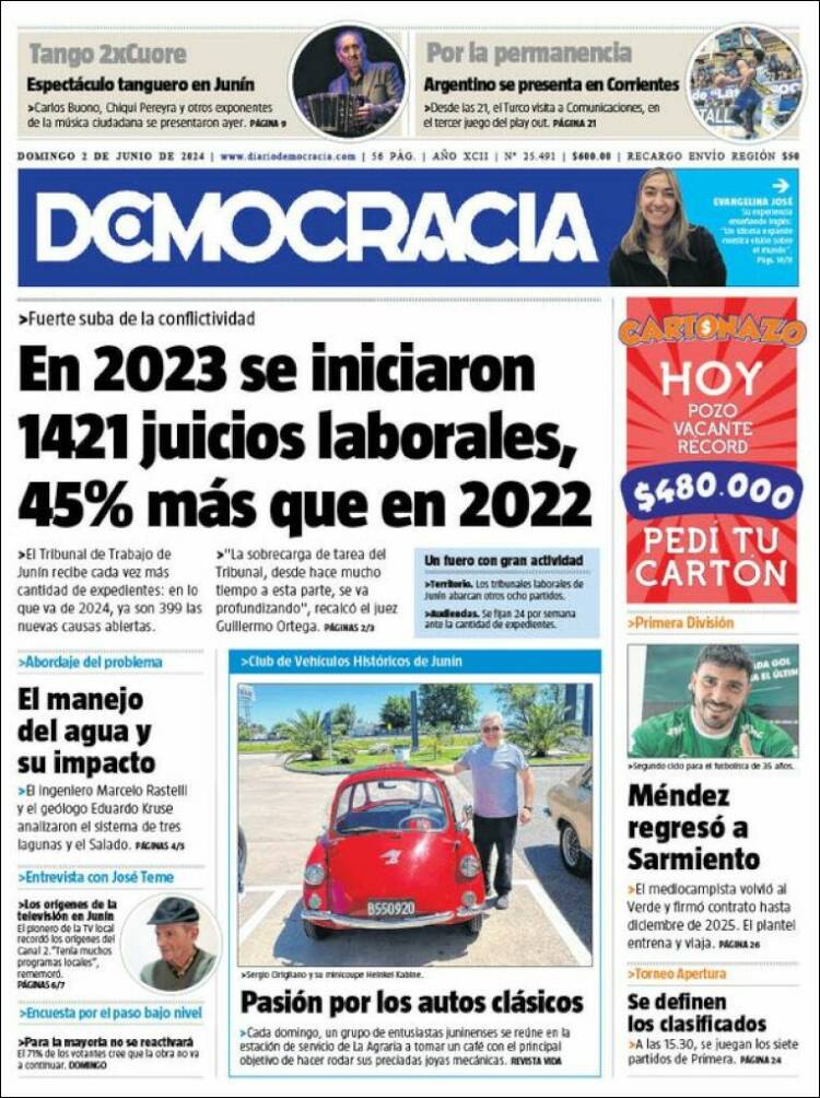 Portada de Diario Democracia (Argentina)