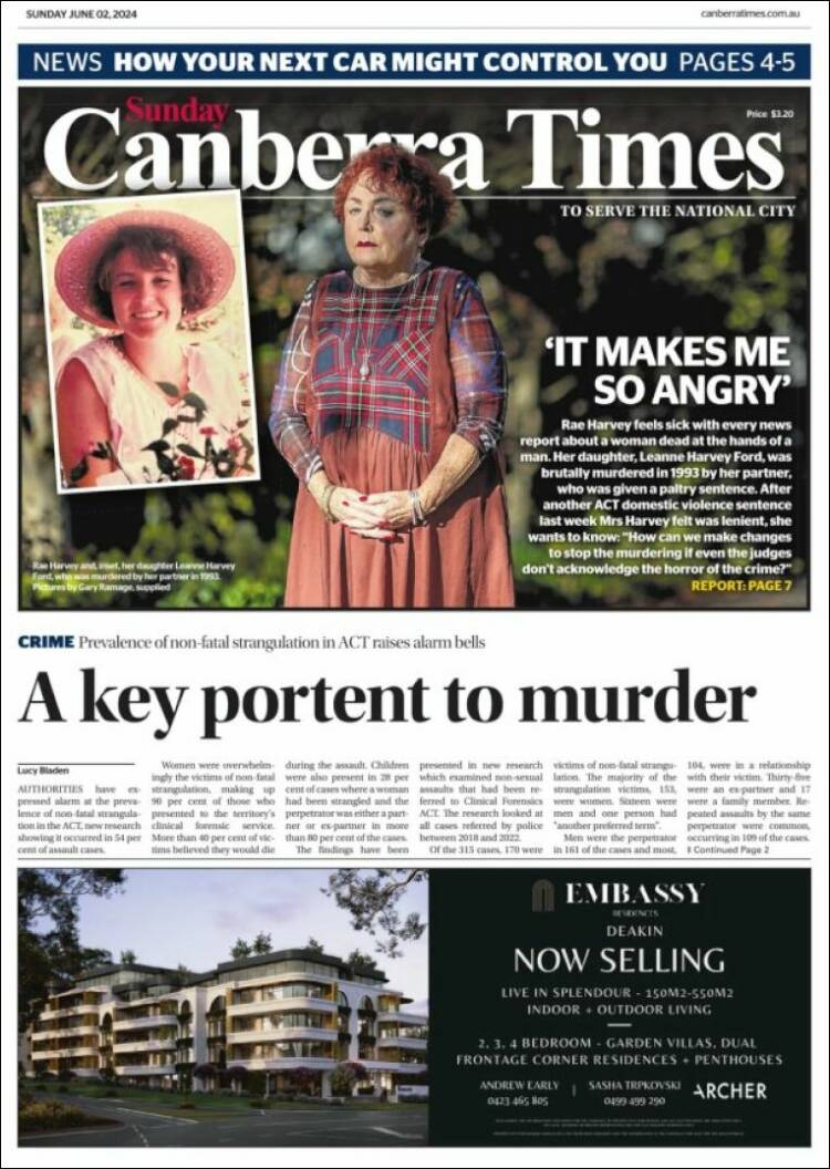 Portada de The Canberra Times (Australia)