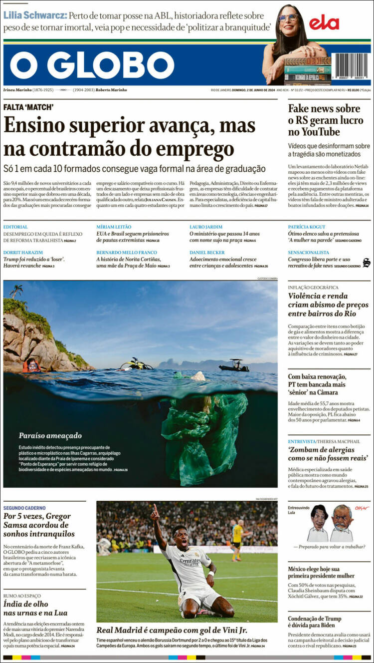 Portada de O Globo (Brasil)