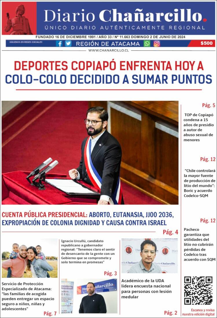 Portada de Diario Chañarcillo (Chile)