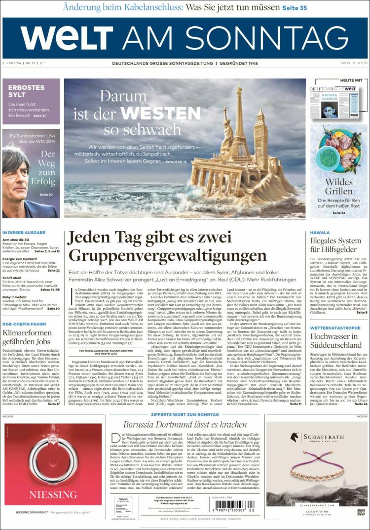 Portada de Die Welt (Alemania)