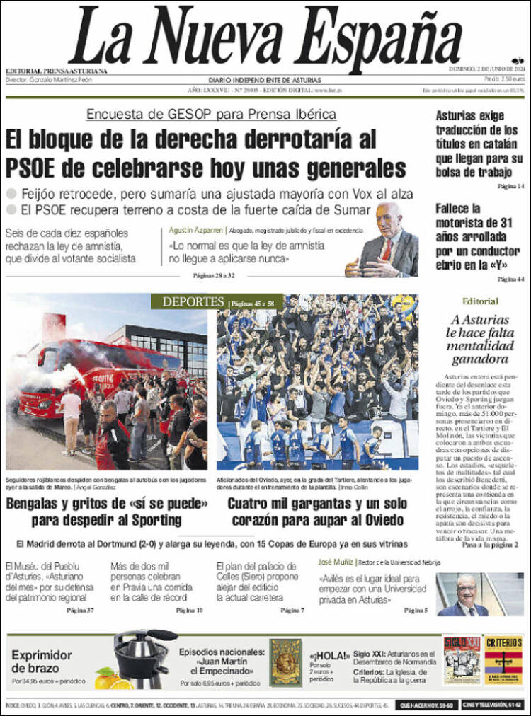 Portada de La Nueva España (España)