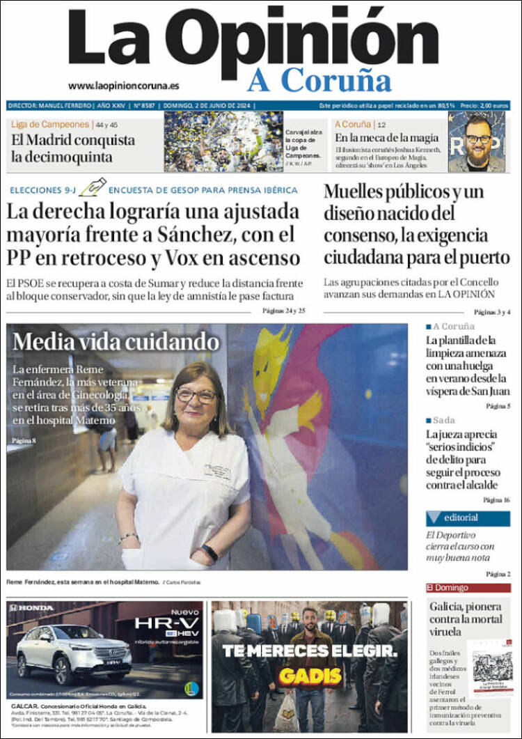 Portada de La Opinión de A Coruña (España)
