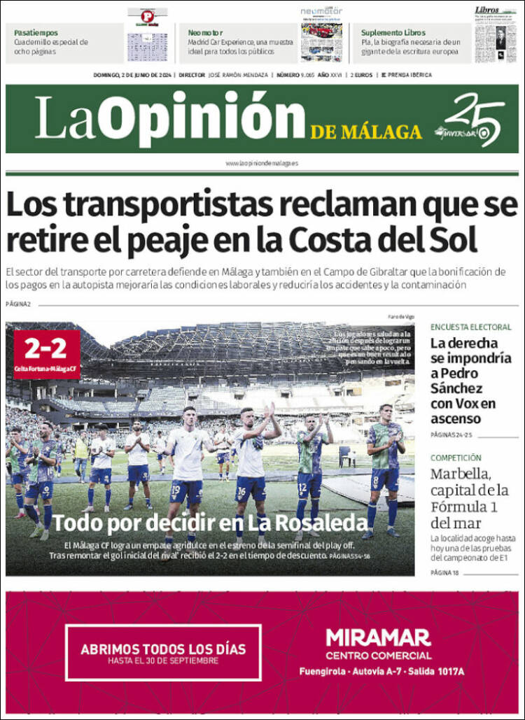 Portada de La Opinión de Málaga (España)