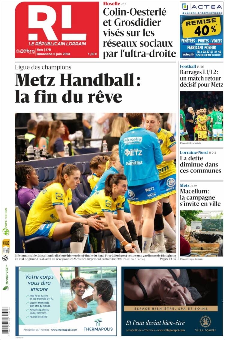 Portada de Le Republicain Lorrain (Francia)